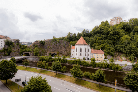 View of Ilz and Veste Oberhaus castle complex