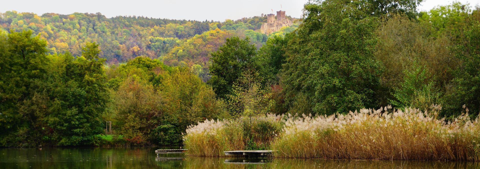 Grüttsee with Rötteln Castle in Lörrach