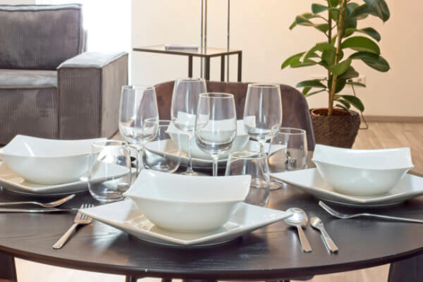 Fully equipped kitchen with wine glasses